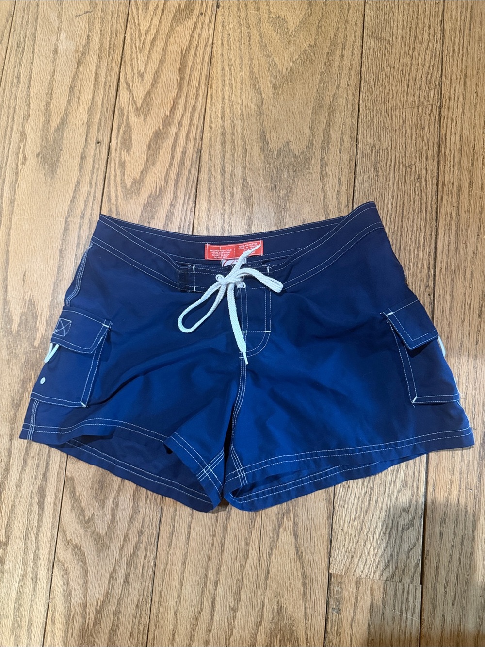Women's Navy Cargo Swim-Style Shorts with Drawstring